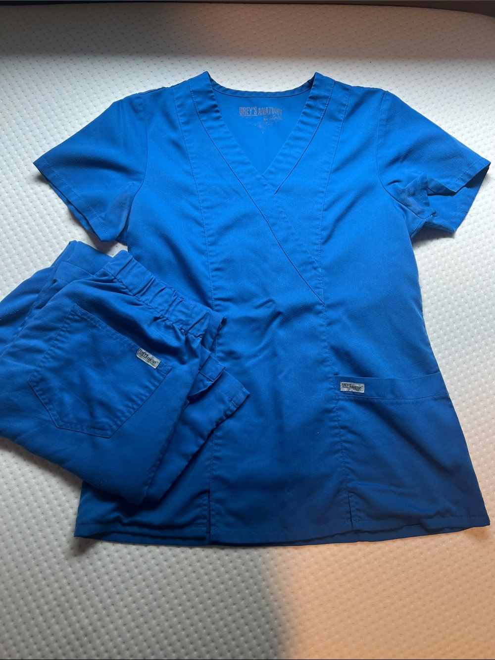 Grey's Anatomy Royal Blue Women's V-Neck Scrub Top and Bottoms Set